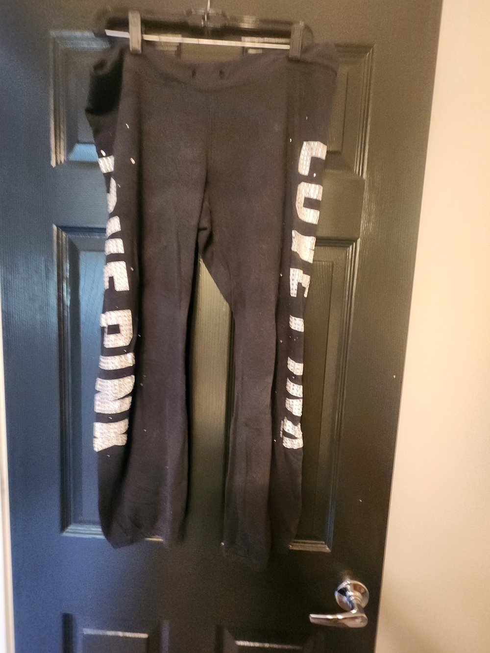 PINK Victoria's Secret Black Sparkle LOVE PINK Logo Flare Track Pants